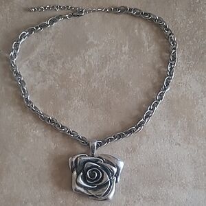 Silver Rose Pendant Necklace